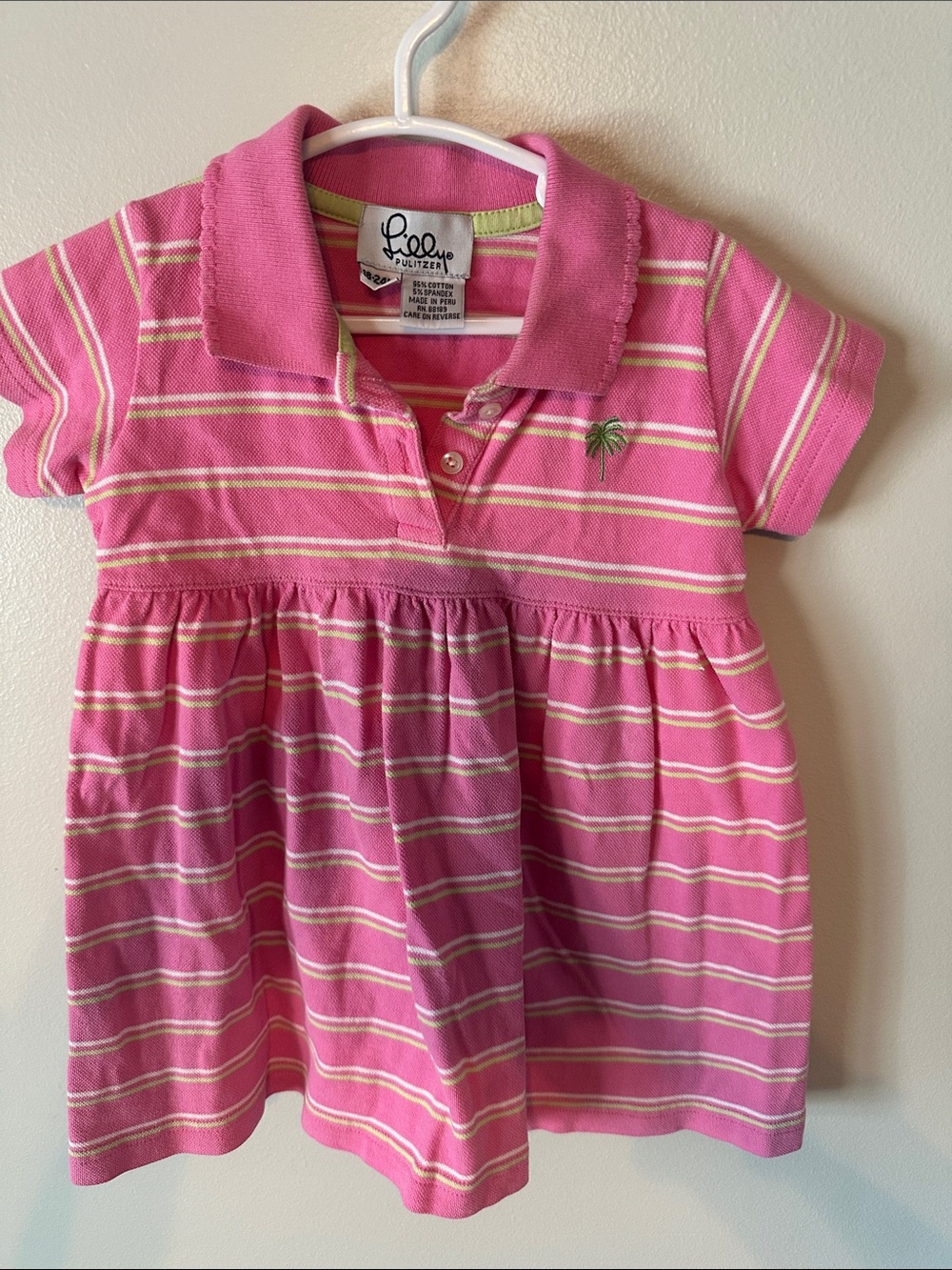 Lilly Pulitzer Pink & White Striped Polo Dress with Palm Embroidery